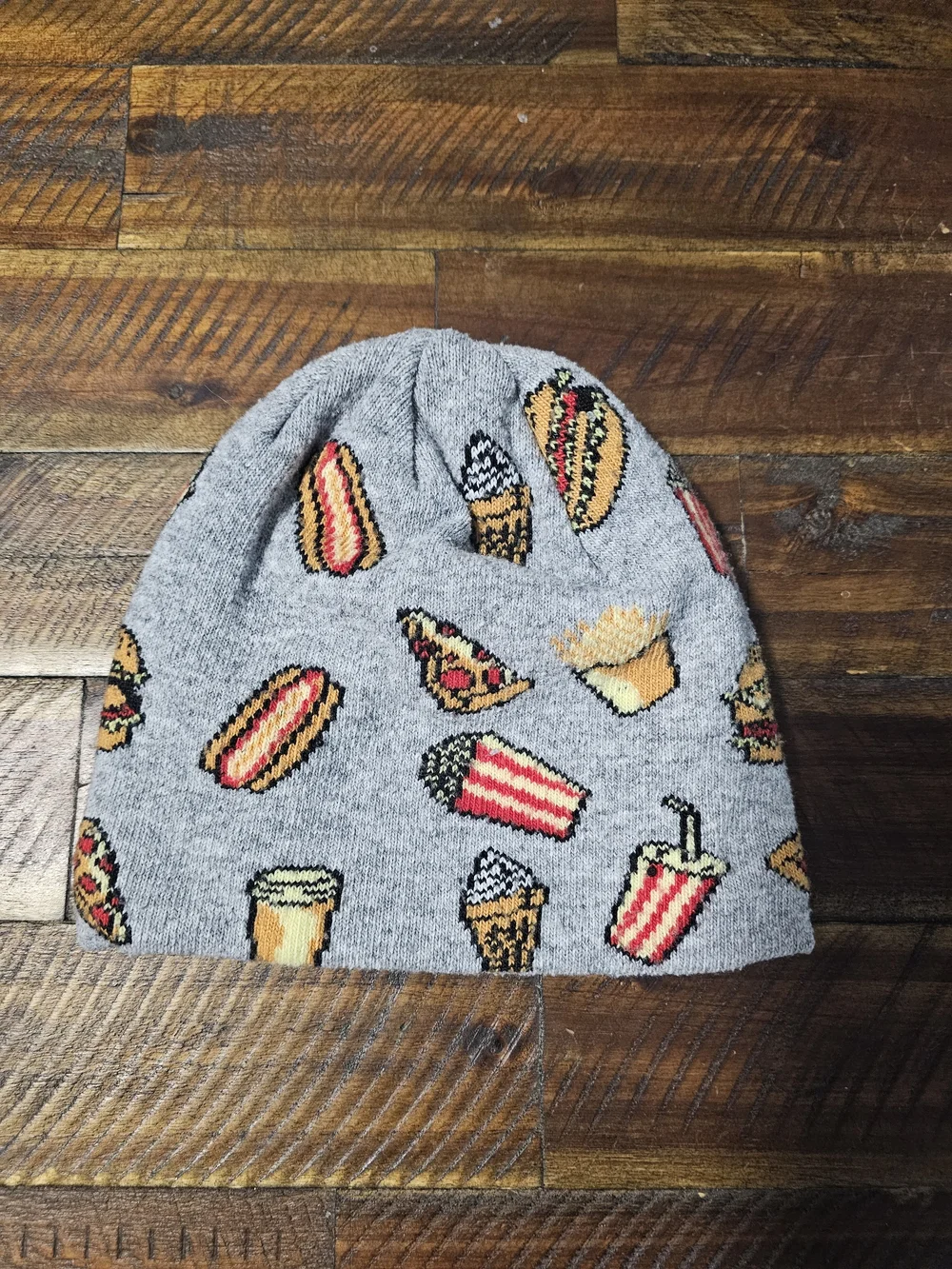 Kids Gray Snack-Print Beanie Hat